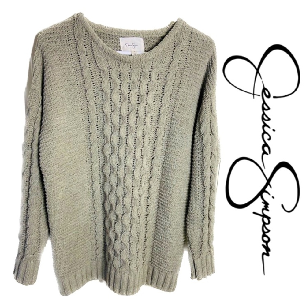 JESSICA SIMPSON Chenille Center Twist Cable Tunic Oversize Fit Sage Sweater Sz S